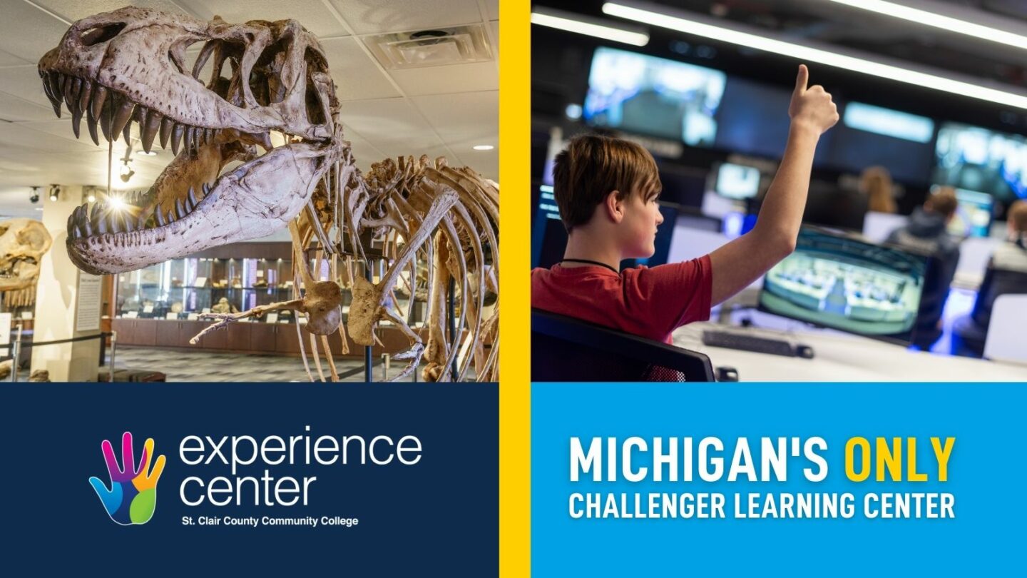 Experience Center and Challenger Learning Center at SC4 (Twitter Post) image featuring dinosaur and astronaut